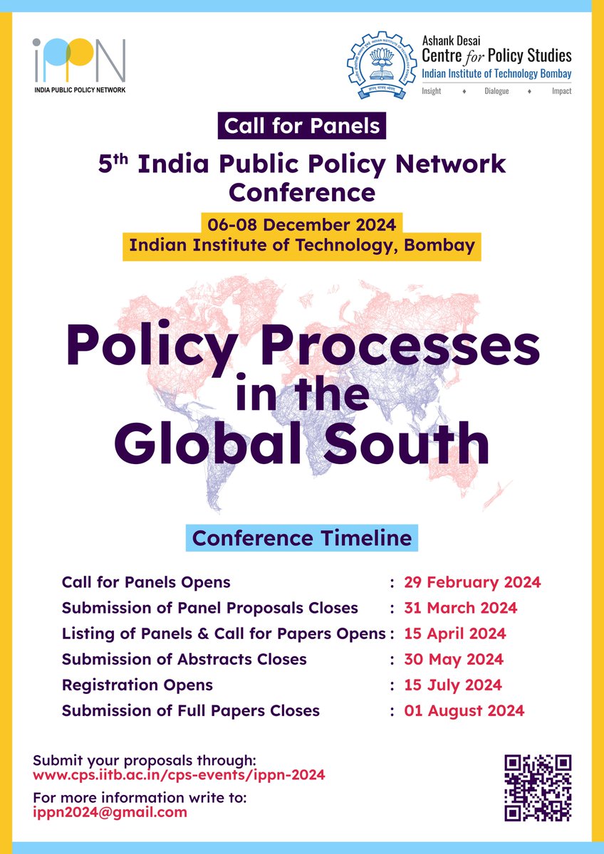 ekjaisal's tweet photo. Call for Panels open for the 5th IPPN Conference to be organised by the India Public Policy Network in association with @cps_iitb, from 6 to 8 December 2024. 

Link: https://t.co/zpqjp48DAY

#PublicPolicy #Policy #GlobalSouth #India #Conference2024 https://t.co/DozpMsdjWU