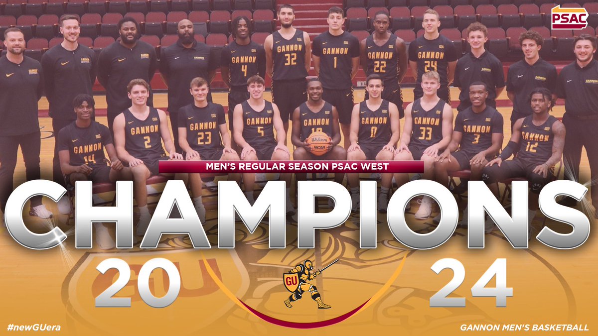 GUKnights's tweet image. Congrats to the Gannon men's basketball team, the 2023-24 PSAC West regular-season champions!
🏆 20-2 in PSAC West🏆
26-2 overall
17-win turnaround in conference!
23-win turnaround overall!
No. 5/4 in two national polls!
On to the PSAC Tournament!
@GANNON_MBB @GannonU #newGUera