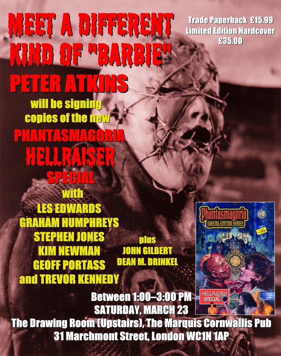 Reminder that a bunch of old #hellraiser lags will be propping up the bar in London on March 23. Come join us!

#HorrorCommunity #HorrorMovies #80shorror #90shorror #horrorfiction #pinhead #cenobite #monstermagazines