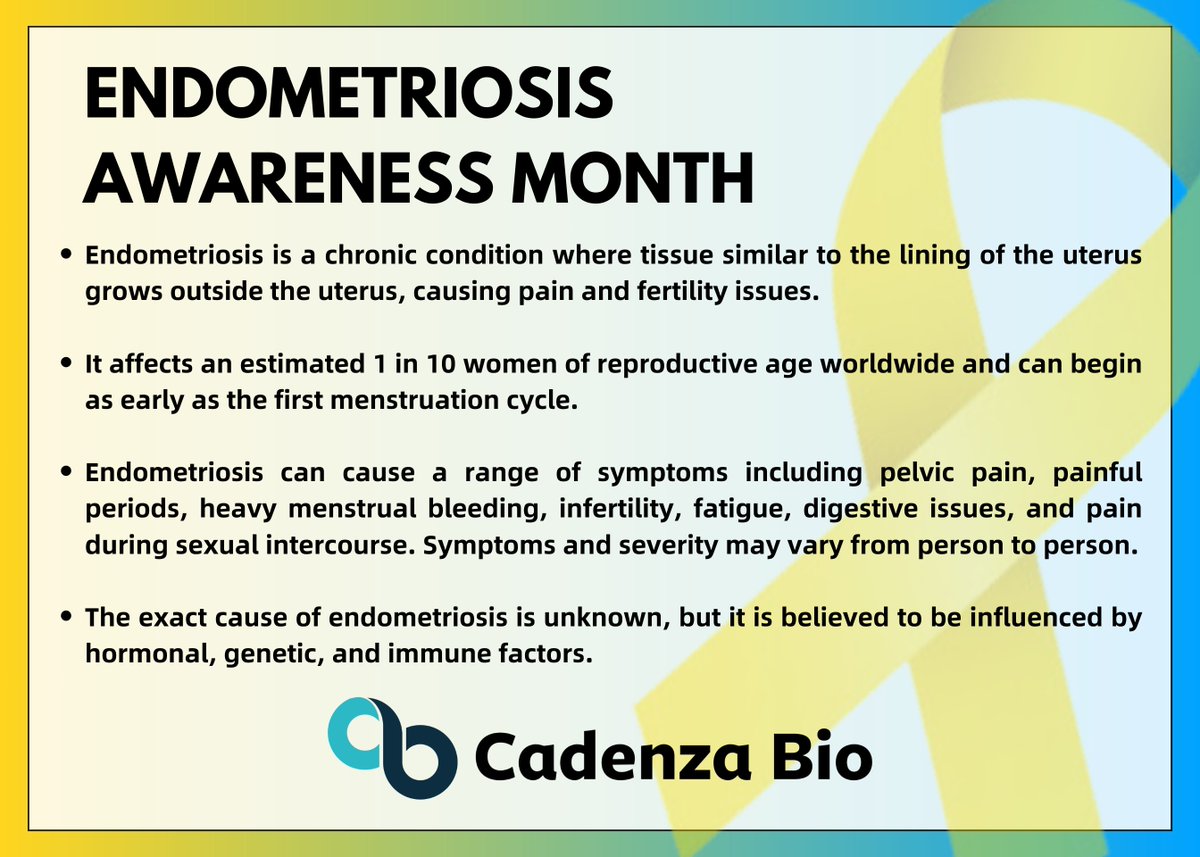 Endometriosis affects millions of women. Research is needed to uncover its cause and develop better treatments. Raising awareness can improve support systems and empower individuals. #EndometriosisAwarenessMonth #endometriosis #CadenzaBio #chronicillness