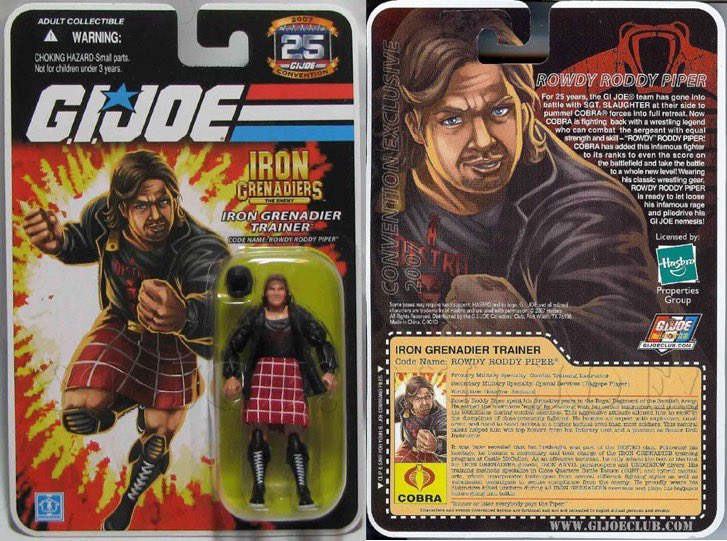 Check out this Rowdy Roddy Piper GI Joe figure that was originally available by attending the 2007 GI Joe convention. #gijoe #comiccon #roddypiper #rowdyroddypiper