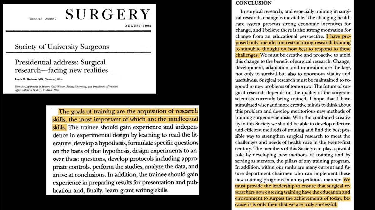 Today's #SUSPrezSaturday post was partly inspired by this week's @SurgJournal poll: x.com/SurgJournal/st… We honor the 55th @UnivSurg President, and 1st Woman SUS Prez, Dr. Linda Graham @ClevelandClinic @CCLRI . Her call to change the timing of research training during…