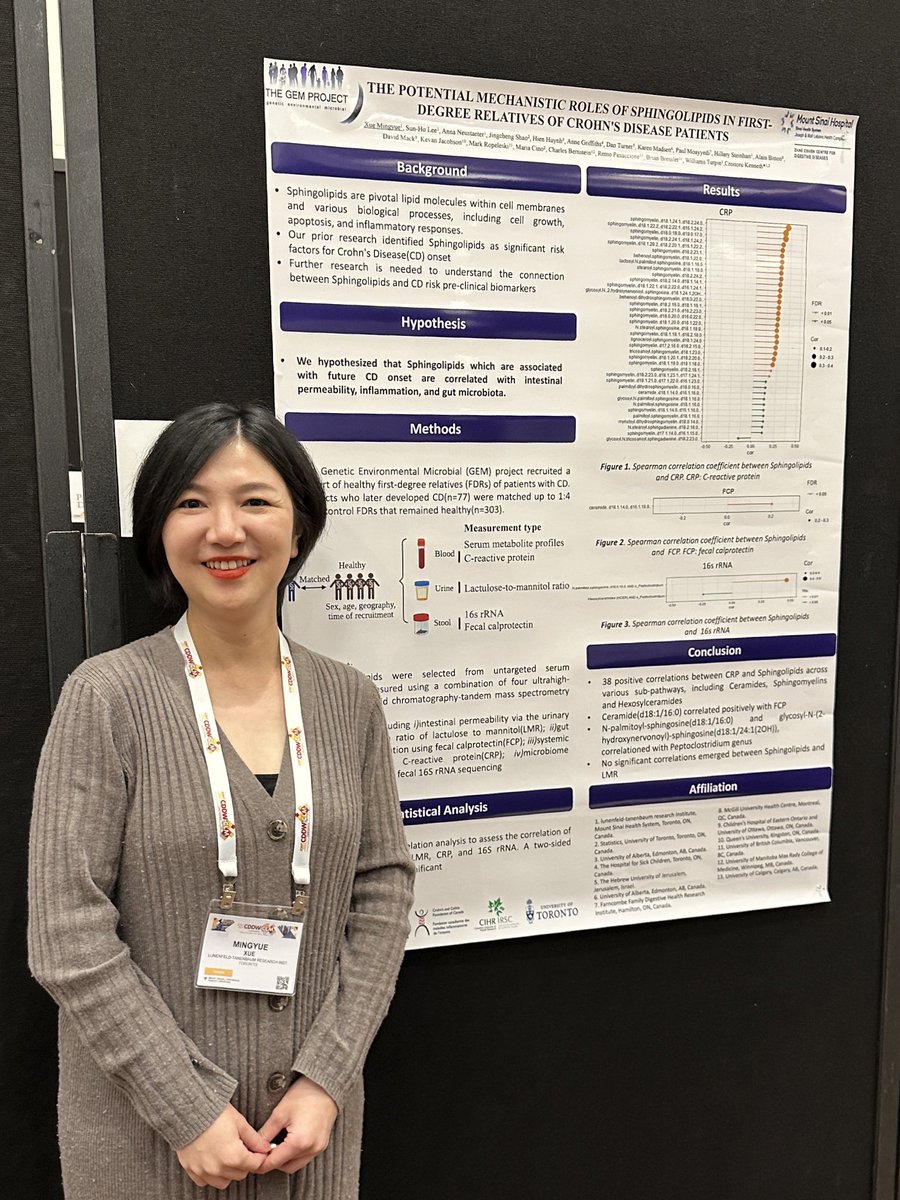 Excellent work @MingyueXue about “The potential mechanistic roles in sphingolipids in healthy FDRs of patients with Crohn’s disease”@MingyueXue @CDDWcanada @CanGastroAssn @The_GEMProject @KenCroitoru @TurpinWilliams @guthealthmd @hsteinhart @vwaimeih @laura_targownik