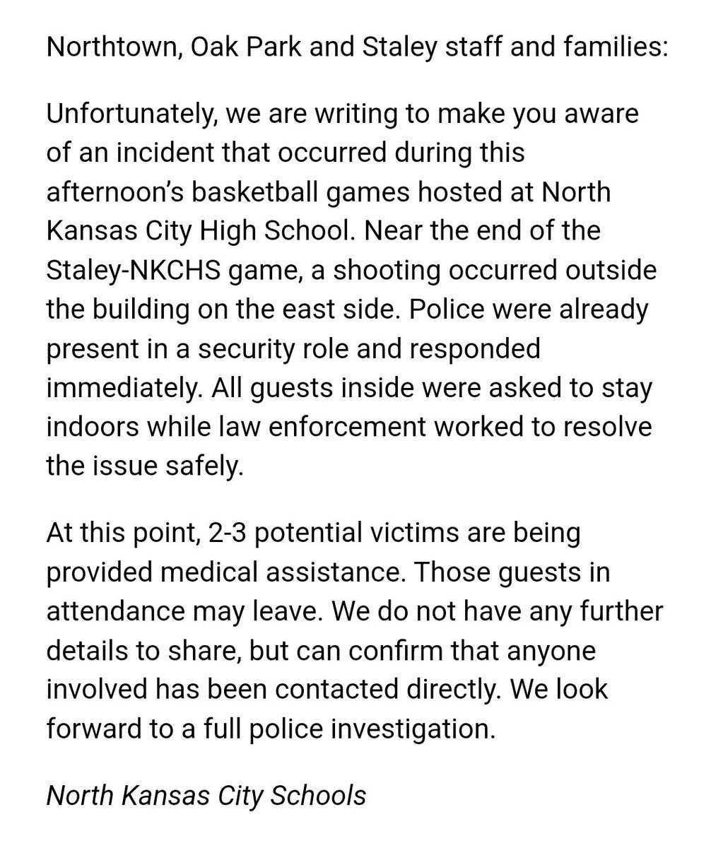 The following was sent to parents of NKC students following today’s events.