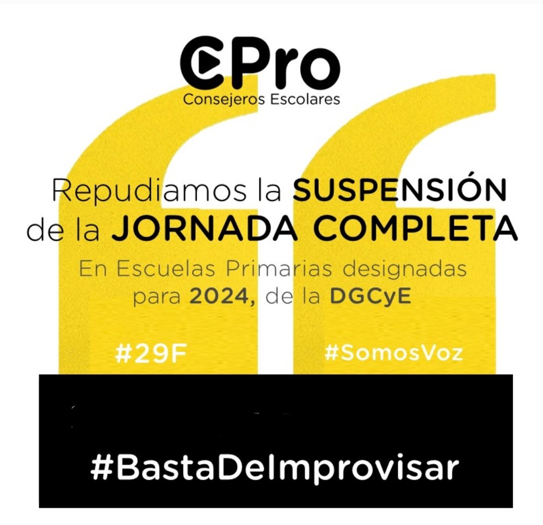 Con todo listo y un día antes del inicio de clases muchos distritos recibieron un documento de GDEBA de la DGCyE suspendiendo las nuevas escuelas que pasarían a ser de Jornada Completa.
#SomosVoz 
#ConLosChicosNo
#ConLosPadresTampoco