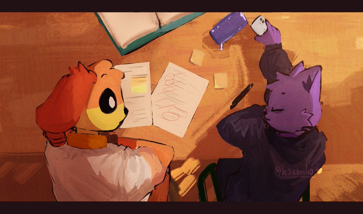 h2emilia's tweet photo. 'sleeping in class again huh?'
au by @noirzvault hehe

#SmilingCritters #SmilingCrittersAU #Dogday #Catnap https://t.co/6p2JRCvHJ7