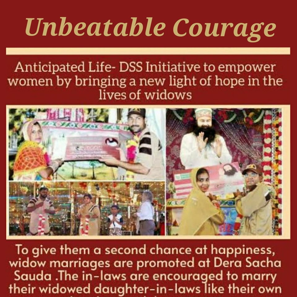 Every girl grows up dreaming about her'perfect'life partner.Under the Mardani Bhakt Veerangna campaign initiated by Saint MSG Insan, selfreliant Dera Sacha Sauda devout girls of affluent families marry to differentlyabled boys and their families for rest of life.
#BraveheartWomen