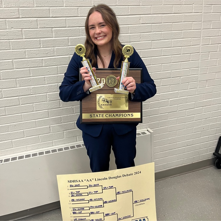 AberdeenCHS's tweet photo. Breanna Wollman LD state CHAMPION and back to back STATE ORATORY CHAMPION!! https://t.co/XkV3IyV1vt