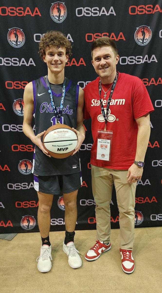 2024 OSSAA #OKPreps Class A &amp; B State Championship Saturday  

CLASS A Boys State Championship Game  
Rotnei Clarke - State Farm Insurance Agent MVP Ball

Presented to OKARCHE's Jett Mueggenborg who led the Warriors to the GOLD BALL with 20 points. Congrats!

<a href="/rotneiclarkesf/">rotneiclarkestatefarm</a>