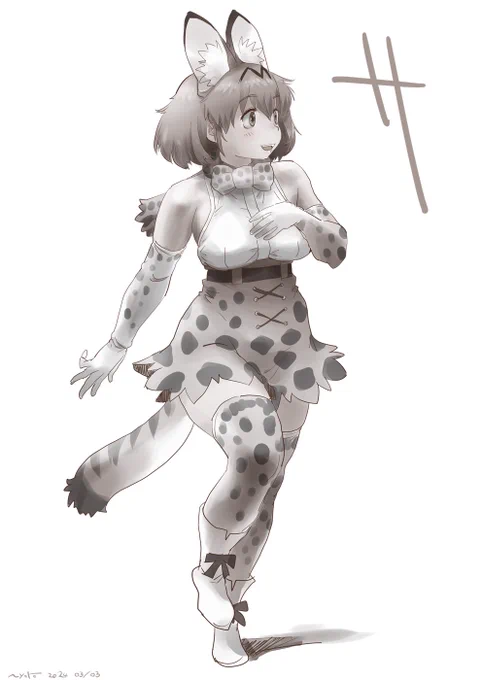 セピアなサーバルちゃん描けました 