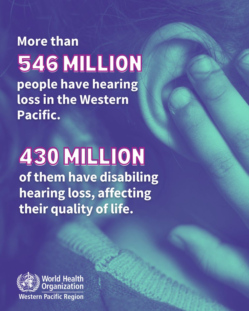 The Western Pacific has the highest prevalence of hearing loss in the world – approximately 7% of people in the Region are impacted by it.  Hearing loss may be mild, moderate, severe or profound, and can affect one or both ears.

bit.ly/42RbydY
#WorldHearingDay