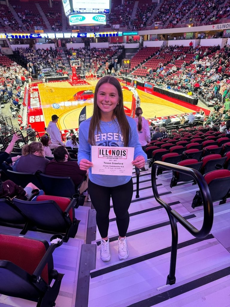 Congratulations to Tessa Crawford on her selection to the IHSA All-State Team!!!!!!   Tessa attended the 3A/4A Championship game today to be recognized on the court.  Congratulations on an incredible high school career, Tessa!