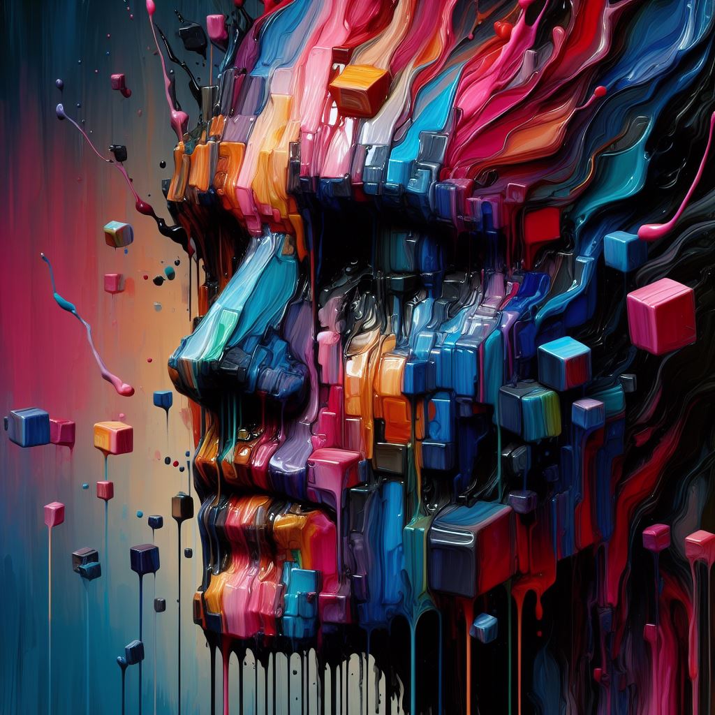 Liquid ink, block and face
#liquidArt #digitalart #colorful #dalle3art #AIArtwork