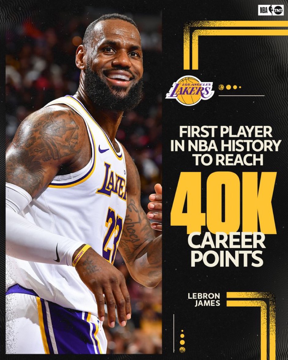 ⭐️ LEBRON - 40 000 POINTS ⭐️ LeBron devient le 1er joueur de tous les temps à atteindre la barre des 40 000 POINTS en NBA 👏👏👏 GREATNESS !! 👑👑👑