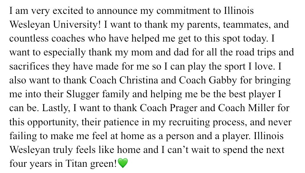 Next four in Titan green!💚 #TGOE <a href="/IWUSoftball/">IWU Softball</a> @ilsluggers16u <a href="/svlionssoftball/">Saint Viator Softball</a>