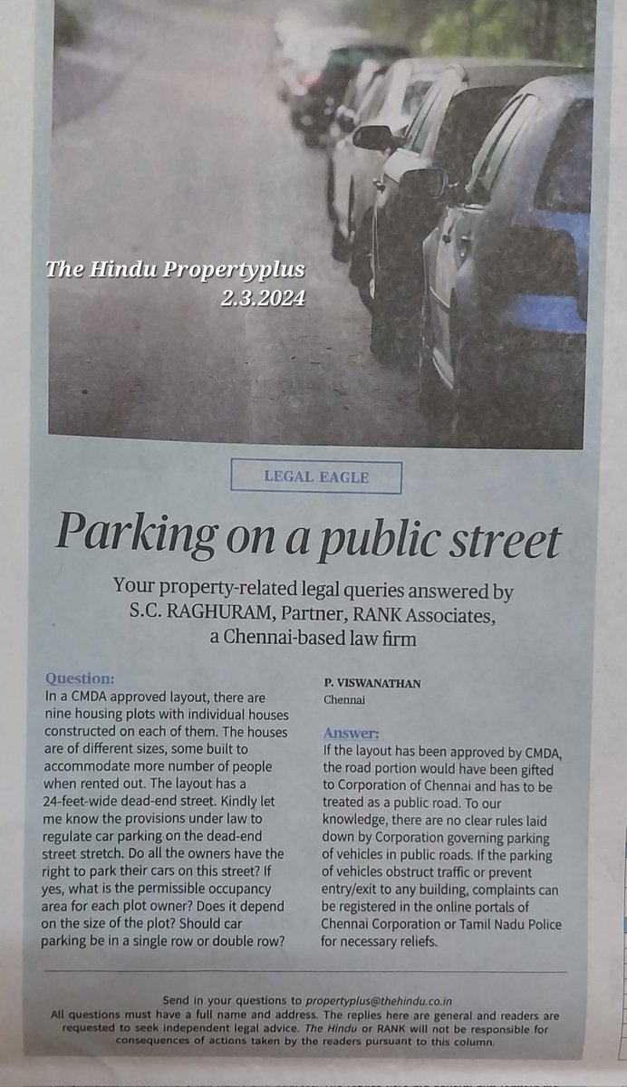 Parking on a Public Street
The Hindu PropertyPlus 2.3.2024