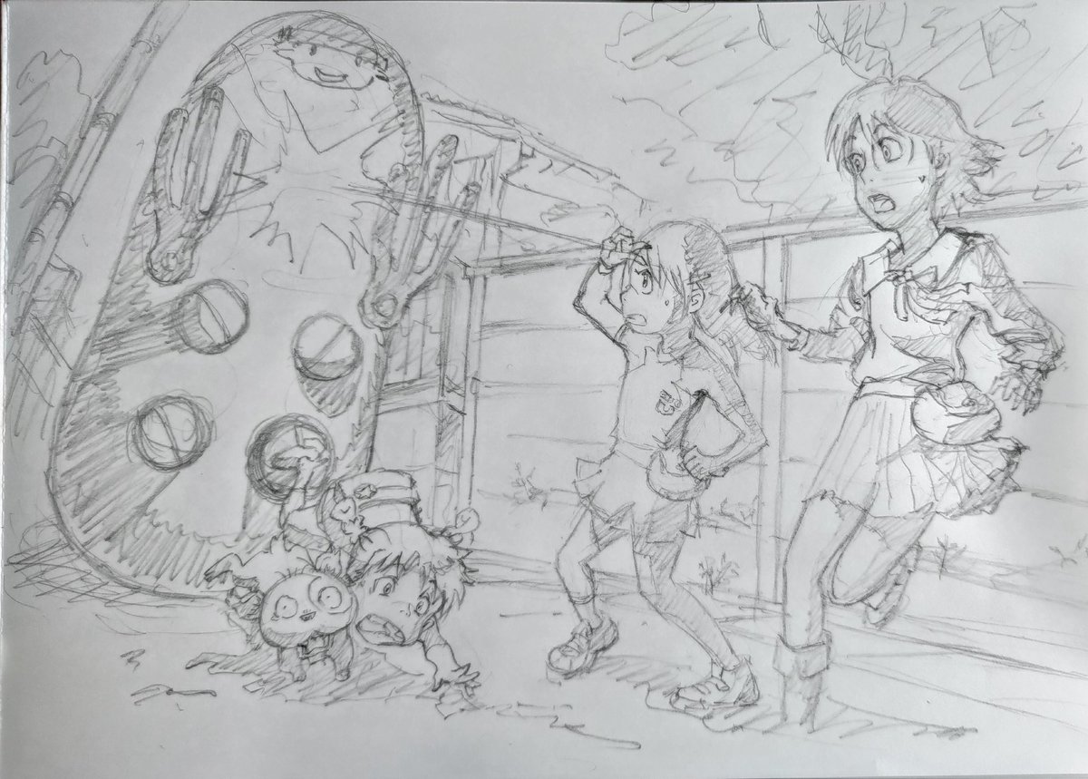 モノクロ 模写 電脳コイルビジュアルコレクション模写 4日目。今日のは結構満足
