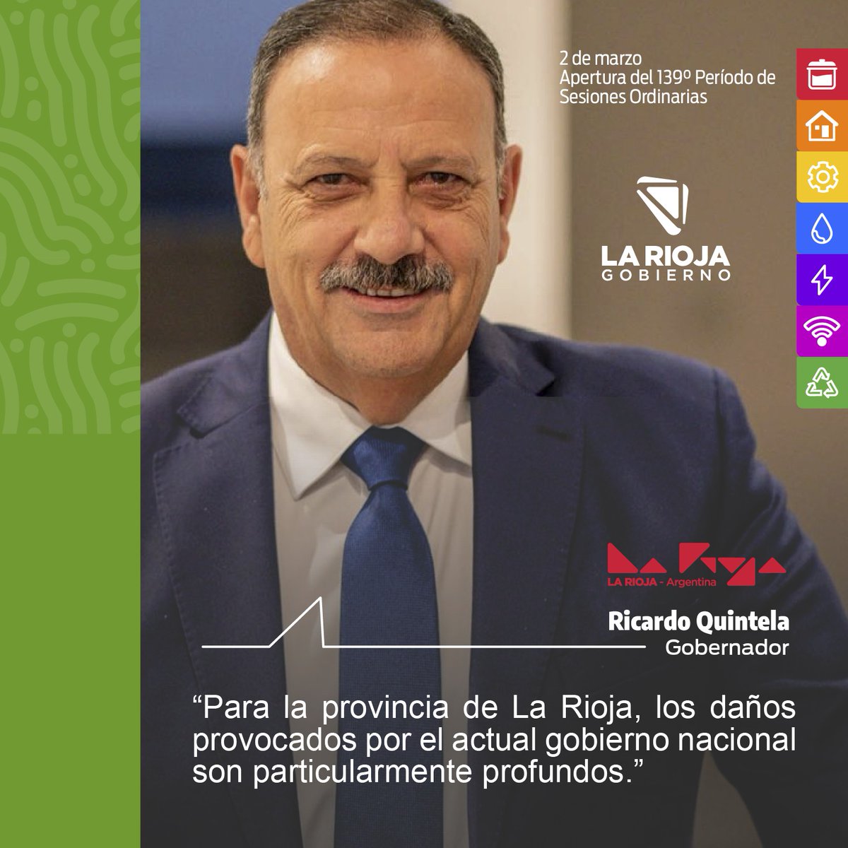 ✅️ Frases del gobernador, <a href="/QuintelaRicardo/">Ricardo Quintela</a> en la apertura del 139° Periodo de Sesiones Ordinarias.