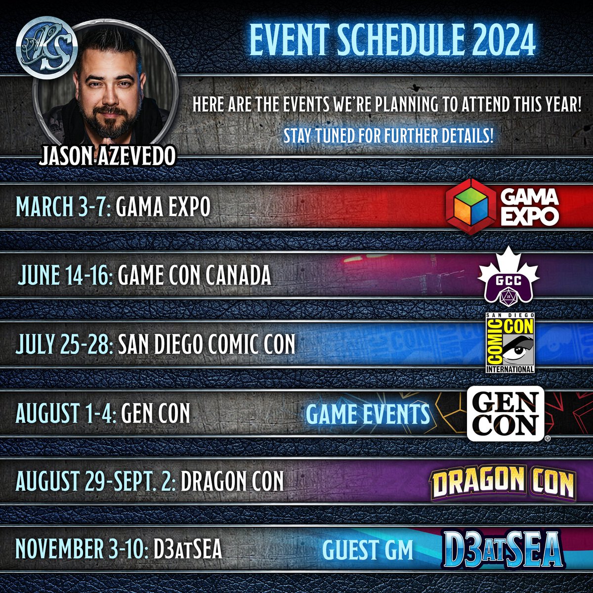 📣 2024 EVENT SCHEDULE 📣 Here are the events we’re planning to be at this convention season starting with GAMA EXPO this week! If you plan to be at any of these events, please don’t hesitate to say hi! #Dnd #dnd5e #dandd5e #dungeonsanddragons #dandd #ttrpg #tabletoprpg