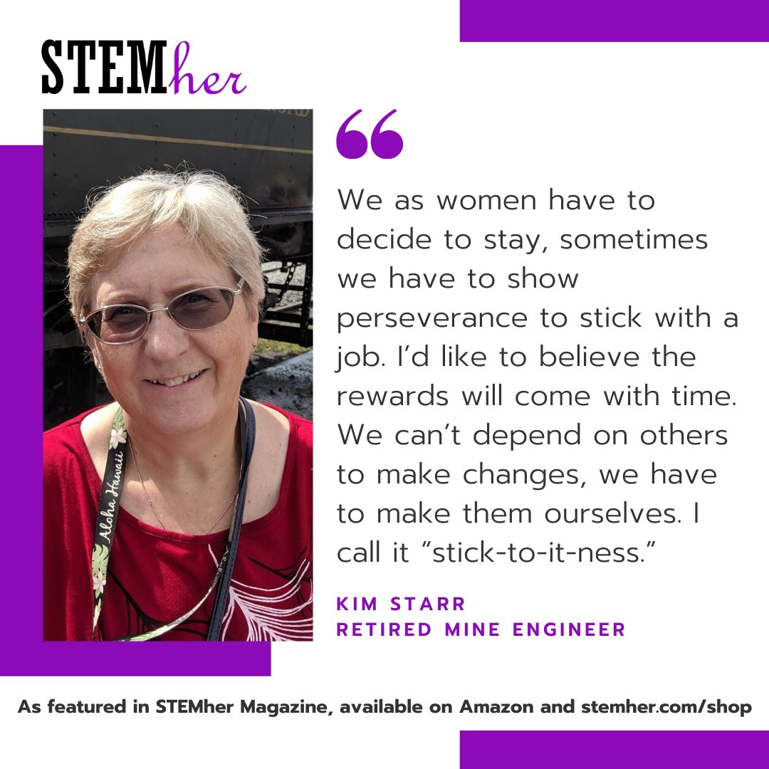STEMher_'s tweet image. "We as women have to decide to stay, sometimes we have to show perseverance to stick with a job. Rewards will come with time" Kim Starr, Mining Engineer (Retired).

Get tips on STEMher Magazine on Amazon and stemher.com

#womenshistorymonth #womeninstem #WHM #WHM2024