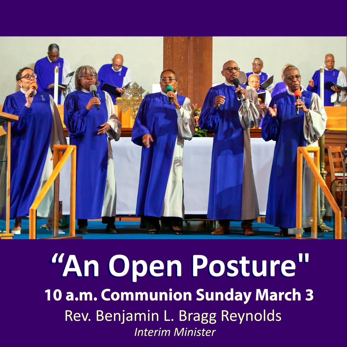 Please join us for worship this Communion Sunday morning at 10 am as Rev. Benjamin L. Reynolds 
delivers his sermon, "An Open Posture" and interpretation of scriptures from Psalm 32 and
Matthew 4:1-11