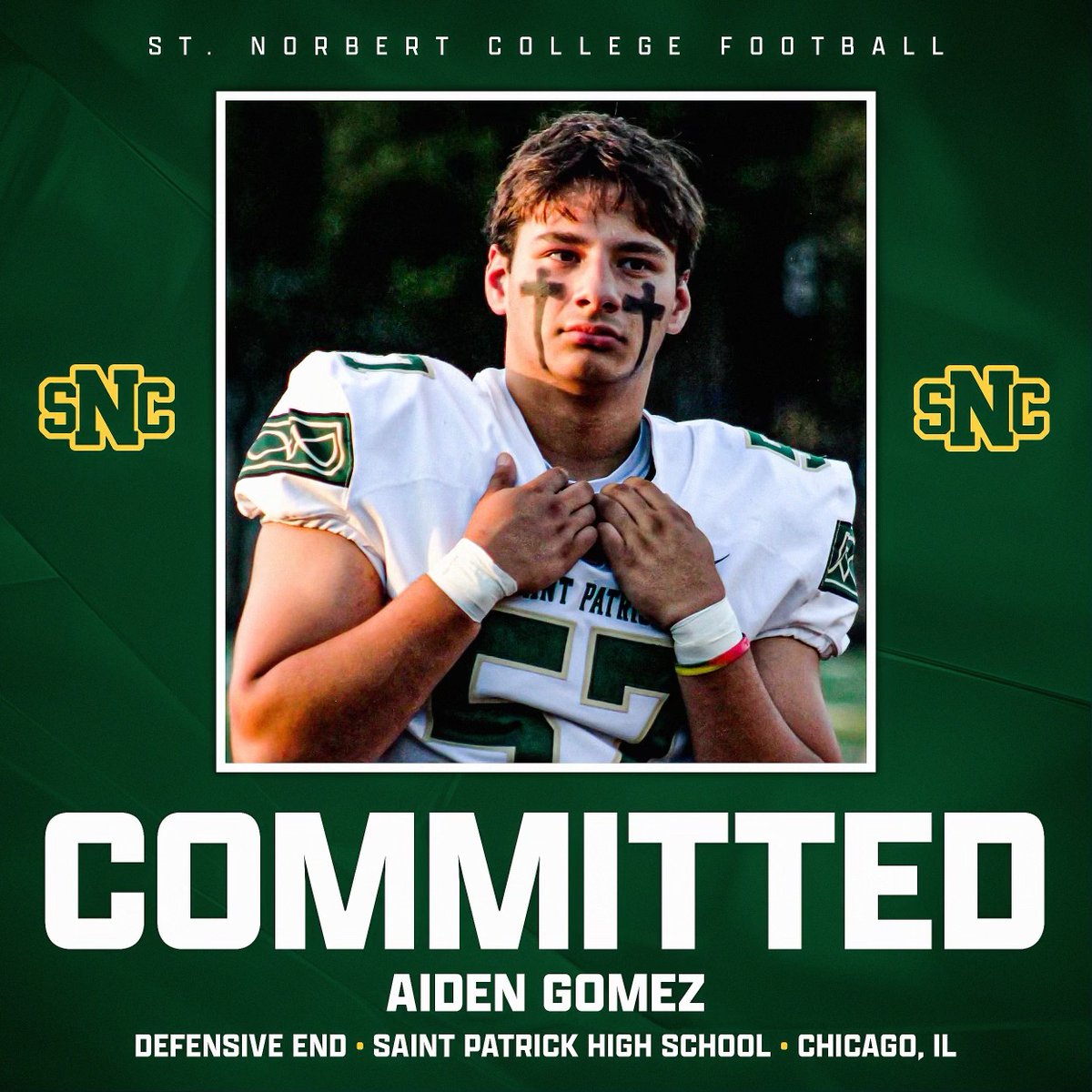 Committed! I'm blessed and honored to pursue my athletic and academic career @stnorbert Go Knights! @SNCfootball @d_coop1 @CoachDanMcCarty @donmaslinski @c_rylatt @StPatrickFB @CharlieDrewek @LukeMertens @CoachGalante