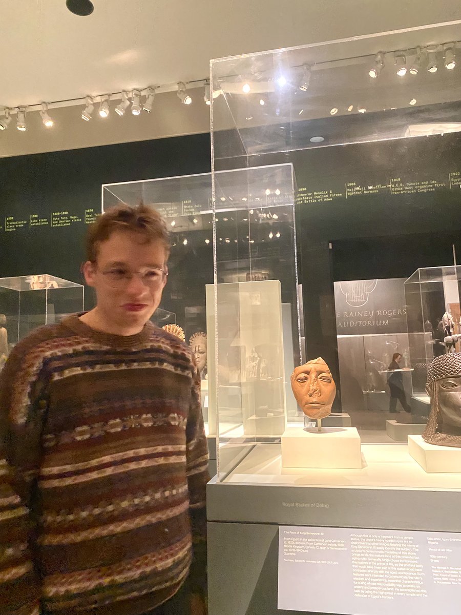 At the Met tonight to see my favourite piece of Egyptian art: the red quartzite face of Senwosret III. Huge moment very emotional