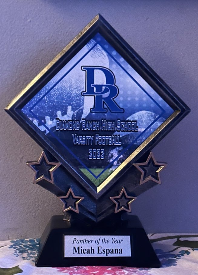 Micah España (@espana_58) on Twitter photo Had a great final football banquet! I received 2 valley vista all league patches for both offense and defense. Very honored to also receive “The panther of the year” award.
<a href="/CoachKrich/">Chris Krich</a> <a href="/augustinoadams/">Augustino Adams</a>
<a href="/DRanchfootball/">DiamondRanchFootball</a> @DRCoachMartinez
<a href="/16Sanchez52/">David Sanchez</a> Had a great final football banquet! I received 2 valley vista all league patches for both offense and defense. Very honored to also receive “The panther of the year” award.
<a href="/CoachKrich/">Chris Krich</a> <a href="/augustinoadams/">Augustino Adams</a>
<a href="/DRanchfootball/">DiamondRanchFootball</a> @DRCoachMartinez
<a href="/16Sanchez52/">David Sanchez</a>