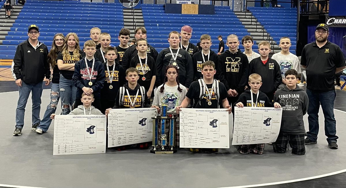 Milan Middle School wrestlers are your SIWC champs! The future is bright for Milan wrestling. 💛🖤 #weRmilan