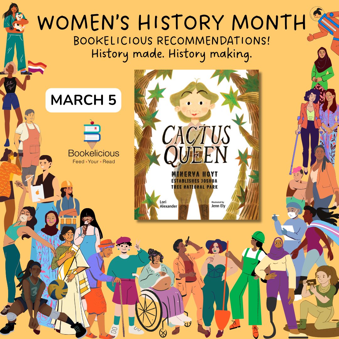 A #WomensHistoryMonth celebration! 🎉 Cactus Queen: Minerva Hoyt Establishes Joshua Tree National Park ✍️ @LoriJAlexander 🎨 #JennEly '...artist, activist, and environmentalist, whose determination saved the desert and helped to create the park' bookelicious.com/book/95664/cac…