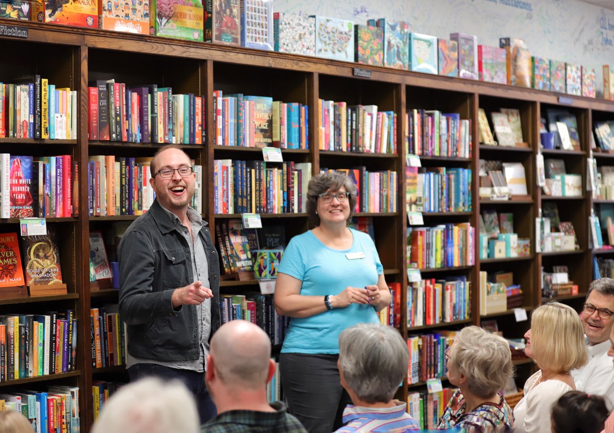 Our dear friend & former Blue Willow bookseller @kirkreedstrom came home to the bookshop tonight to celebrate the launch of his debut graphic novel series for emerging readers, DUCK AND MOOSE! There were tears. There was laughter. It was a wonderful night. Congratulations, Kirk!