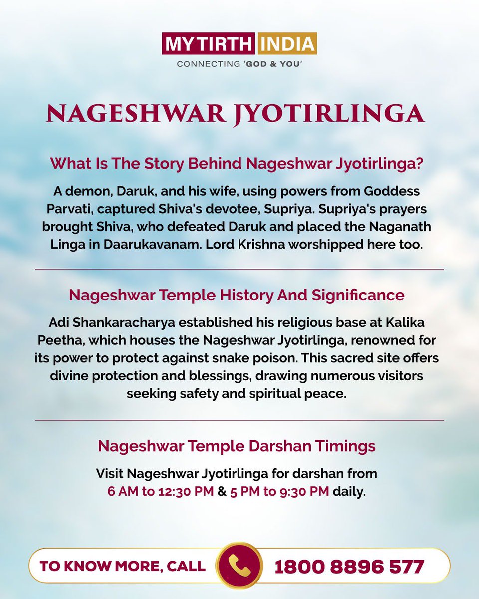 mytirthindia's tweet photo. Find serenity at Nageshwar Jyotirlinga with Lord Shiva's blessings. Feel protected and spiritually uplifted in his presence.
.
Call us: 1800 8896 577
.
#NageshwarJyotirlinga #LordShivaBlessings #SpiritualSerenity #ShivaDevotion #SacredJourney #EternalProtection #PeacefulDarsha https://t.co/5vVgYl1gJ7