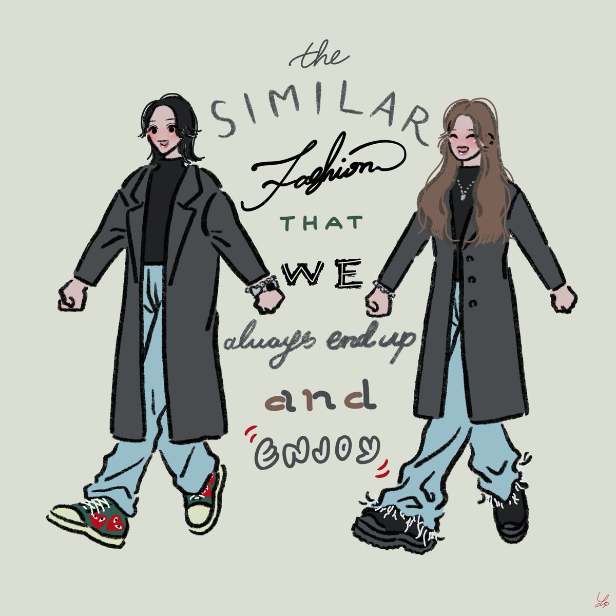 yamadi's tweet image. ともだちとじぶんの服がいつも似すぎ👀

#illustration #blackcoat #highneck #bluejeans #dailyfashion