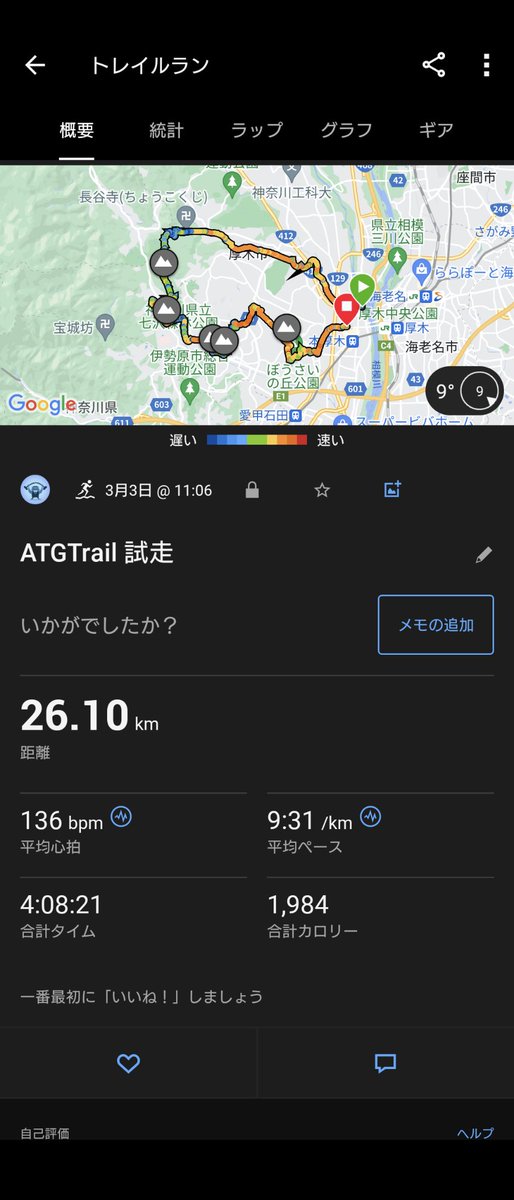 第1回 ATGTRAIL（シヨートの部）を試走
川沿いの心地よい道から始まり、トレイル、市街地、公園、市街地など、実際に走ってみて初めて分かる、厚木の魅力てんこ盛りルートでした。

#ATGTAIL