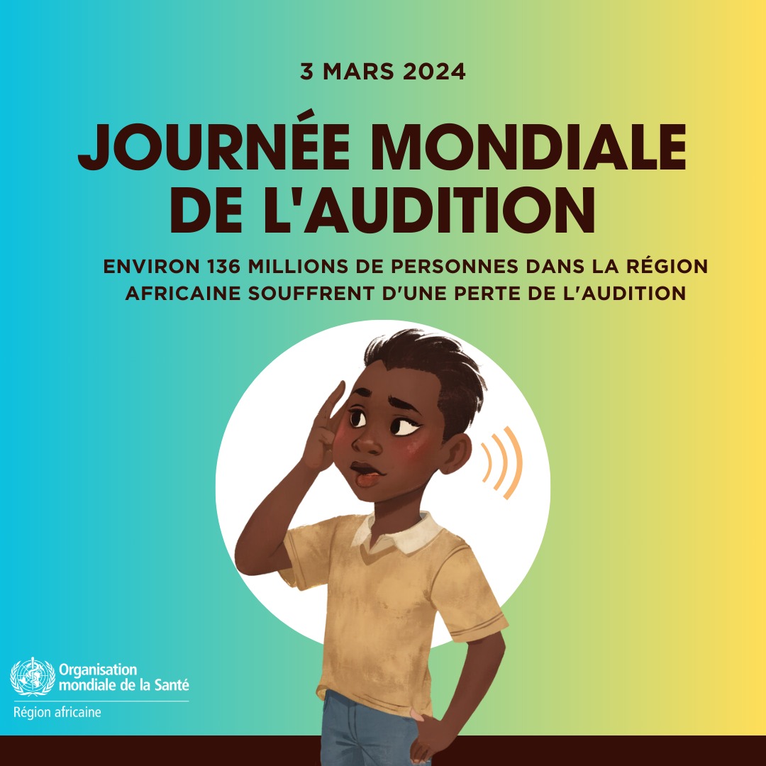 C'est la journée mondiale de l'audition !
Environ 136M de personnes dans la Région africaine vivent avec une perte auditive, faisant face à des défis dans un monde qui a encore des perceptions erronées sur leur situation. Brisons les stigmates qui entourent la perte auditive.