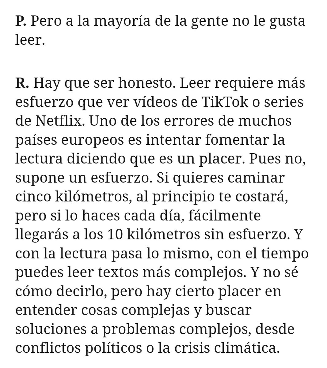 Les coses que valen la pena demanen un esforç. Crec que podem afirmar que aquesta és una veritat universal. Qui afirmi el contrari s'enganya. Per tant si és massa fàcil, sospita, no t'està fent créixer, no t'està humanitzant.
elpais.com/educacion/2024…