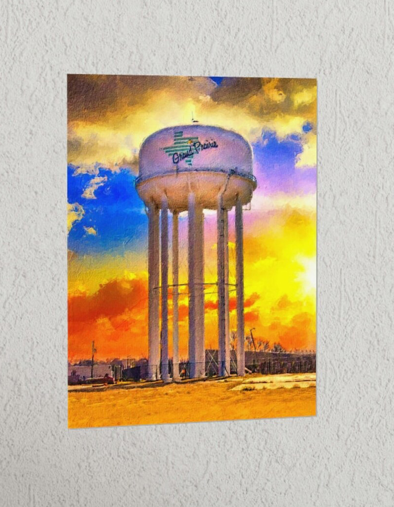 Grand Prairie water tower in Texas, on a dramatic sunset sky - wall art print poster 😎 👉 etsy.me/49WtZjL #watertower #tower #grandprairie #grandprairietx #grandprairiecity #grandprairietexas #texas #ayearforart #buyintoart #artcollection #artgallery #artforsale