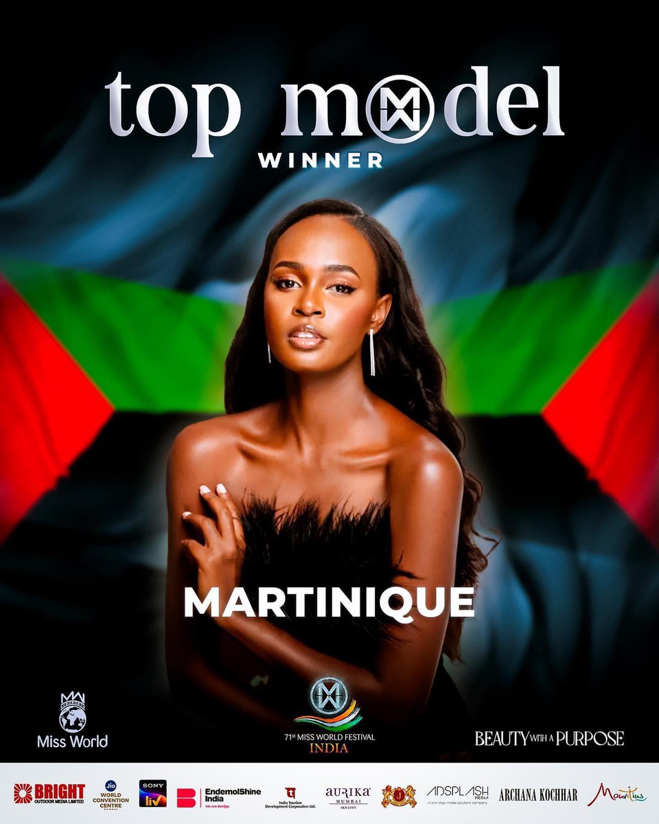 Félicitations à Axelle René. 

La jeune Martiniquaise a brillamment remporté le Top Model challenge au concours Miss Monde 2024 👏🏼👏🏼