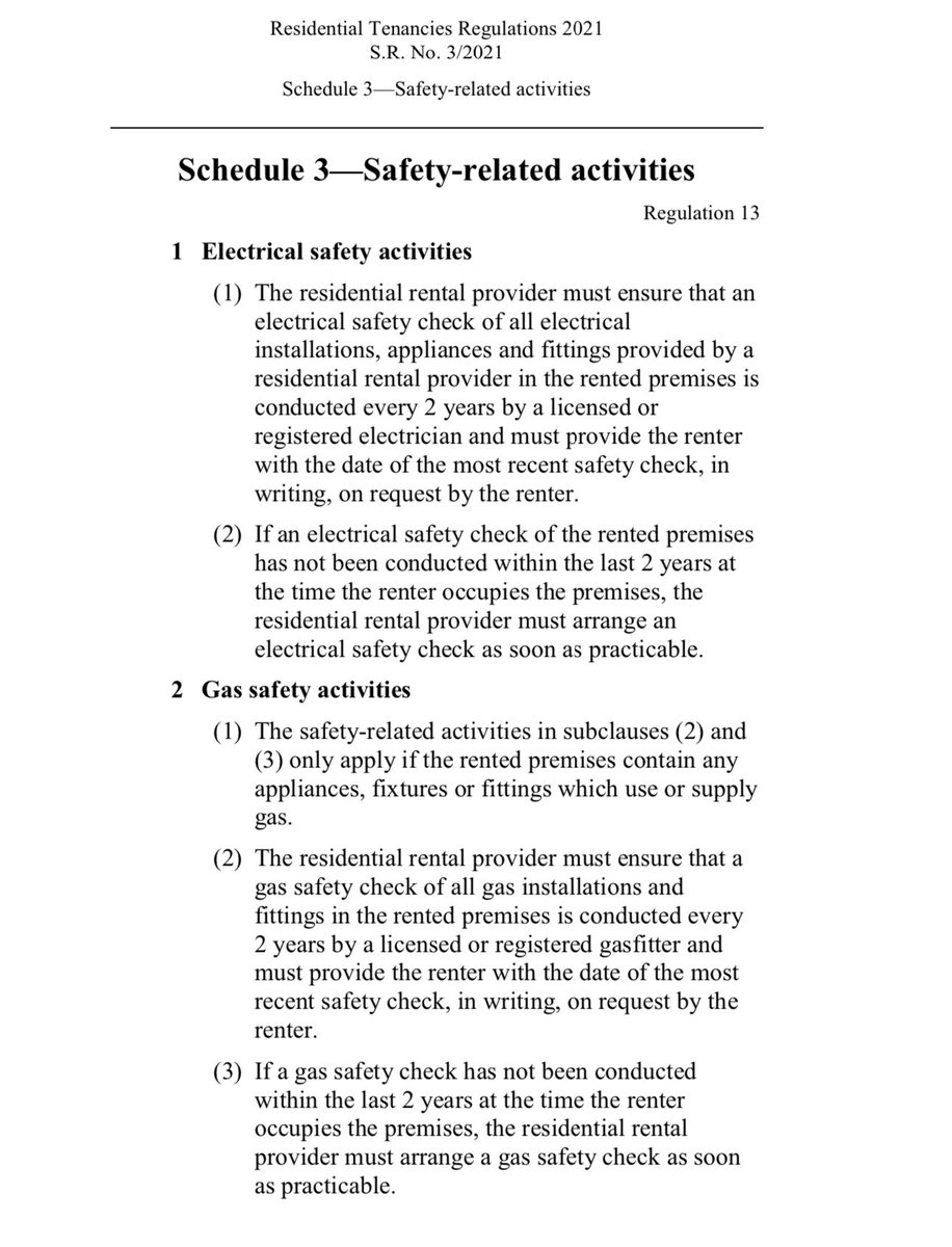 So my least favourite thing about the residential tenancy legislation in Victoria is that the regulations state in Schedule 3 that the landlord “must” ensure that a gas and electrical safety check is done every two years (or at the start of a tenancy if one hasn’t been done…