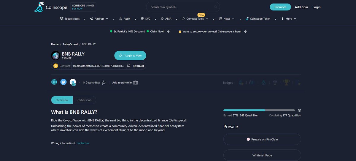 We're listed on <a href="/coinscopecrypto/">Coinscope, a TAC Security Company</a>  now 
coinscope.co/coin/1-bnbr

More things on the way! LFG 🔥