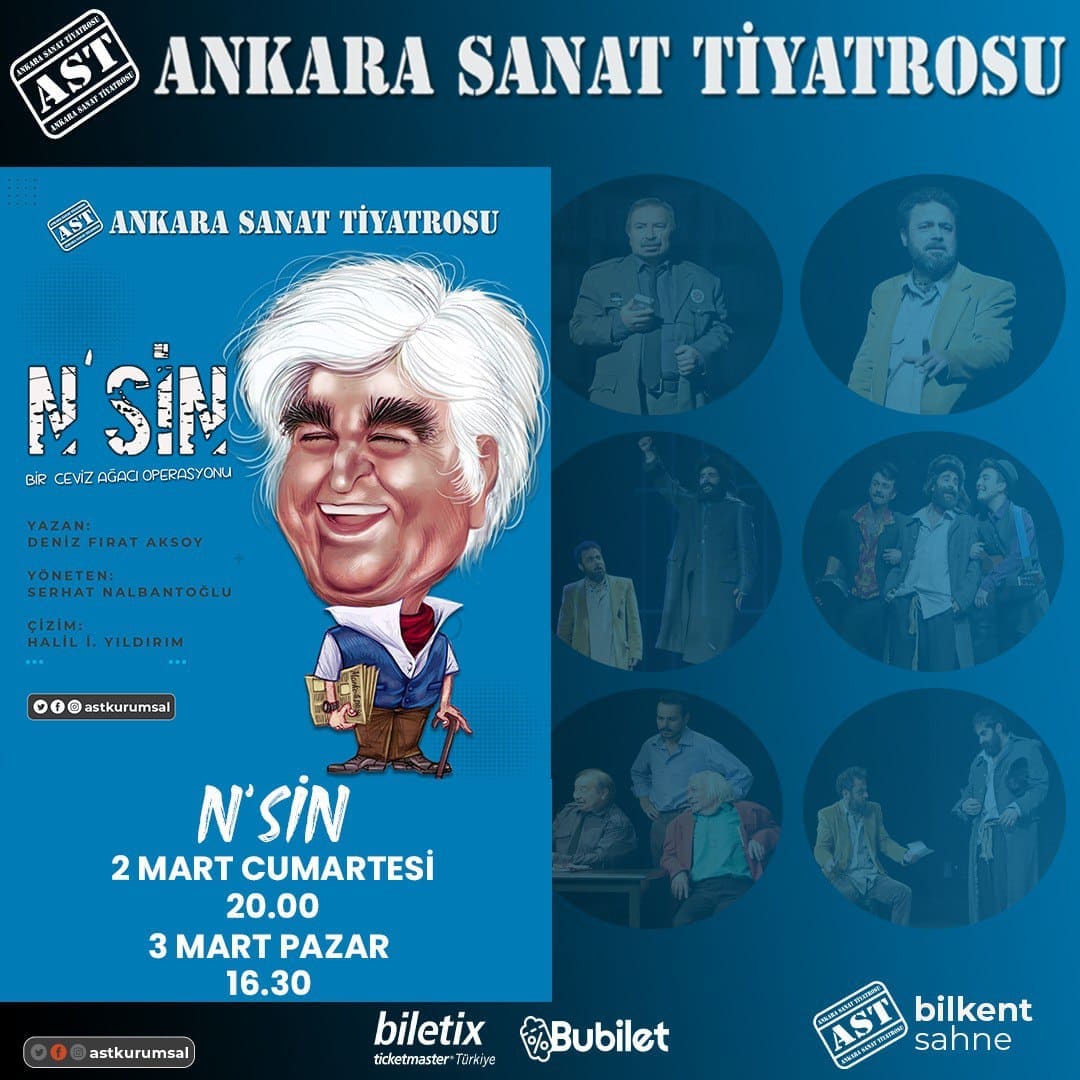 📣 AST Bilkent Sahne'de Bugün 📣 📌1967'de Aziz Nesin'in Moskova dönüşü başından geçen soruşturmayı mizahi bir dille anlatan N'sin, Mart ayında da AST Bilkent Sahne'de bubilet.com.tr/ankara/etkinli… 📅 3 Mart Pazar ⏰ 16.30 #Ankara #tiyatro #aziznesin 🎟 Biletix , Bubilet, Gişe