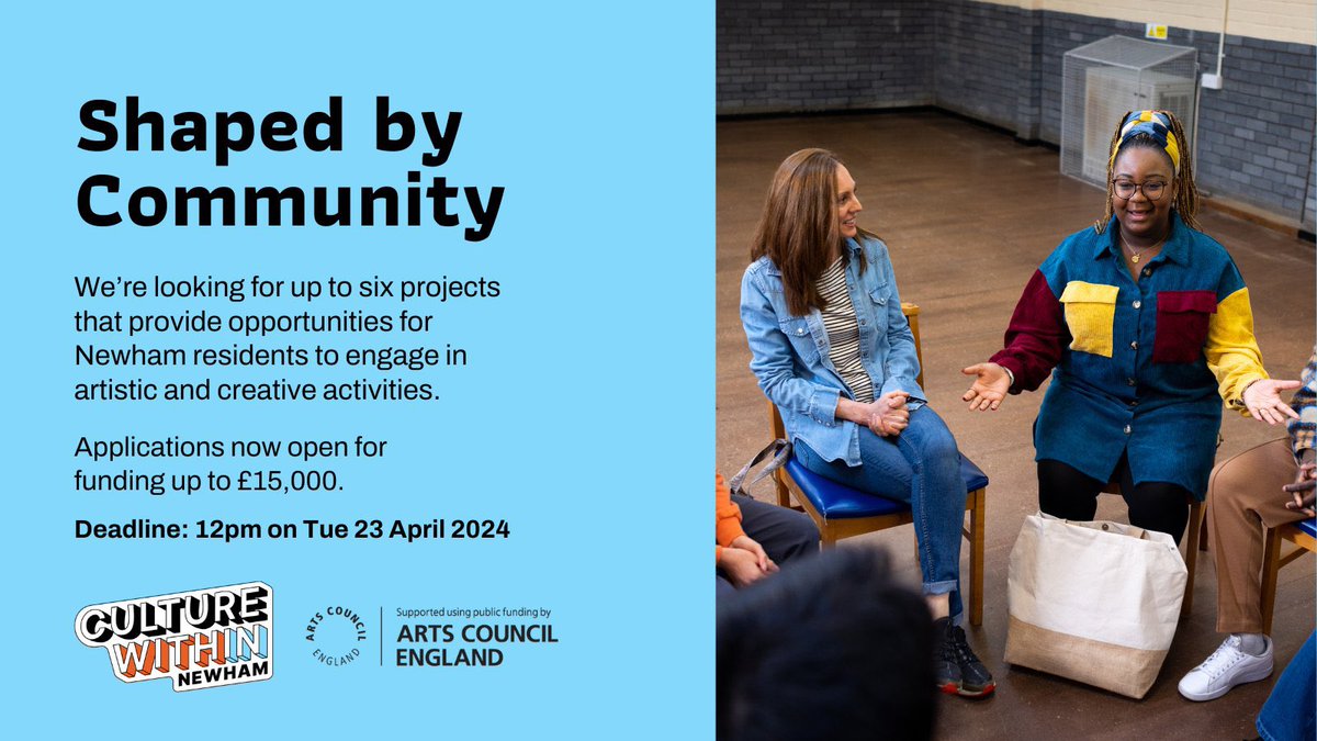 Did you see our big news this week? 

We have TWO open calls live for creative projects looking for funding. 

There’s £5,000 or even £15,000 available for community groups and organisations in Newham to make their dreams come true. 

See our new website: culturewithin.org.uk/opportunities