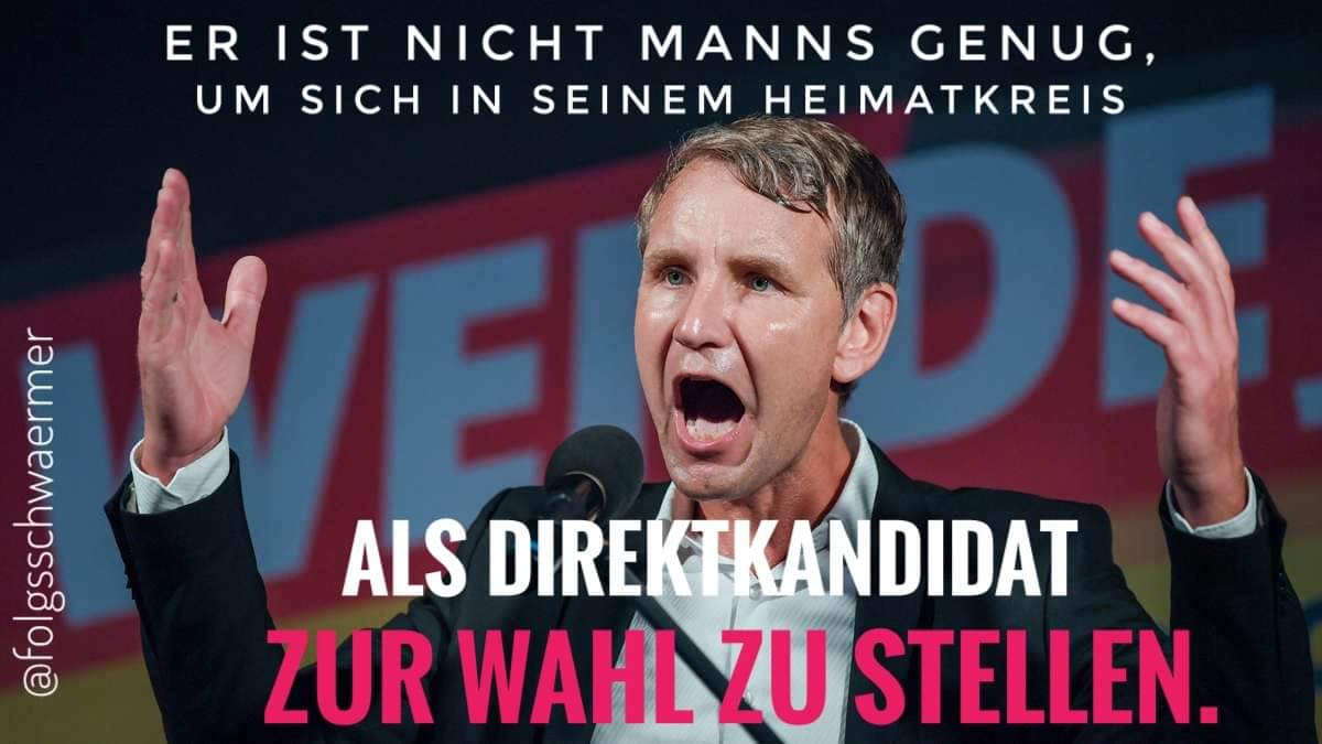 #Höcke wohnt in Bornhagen im Landkreis Eichsfeld. 
Zur Landtagswahl in #Thüringen wird er aber nicht im Eichsfeld antreten, sondern in Greiz II, da das Eichsfeld CDU-Hochburg. Bernd hat Angst!😁