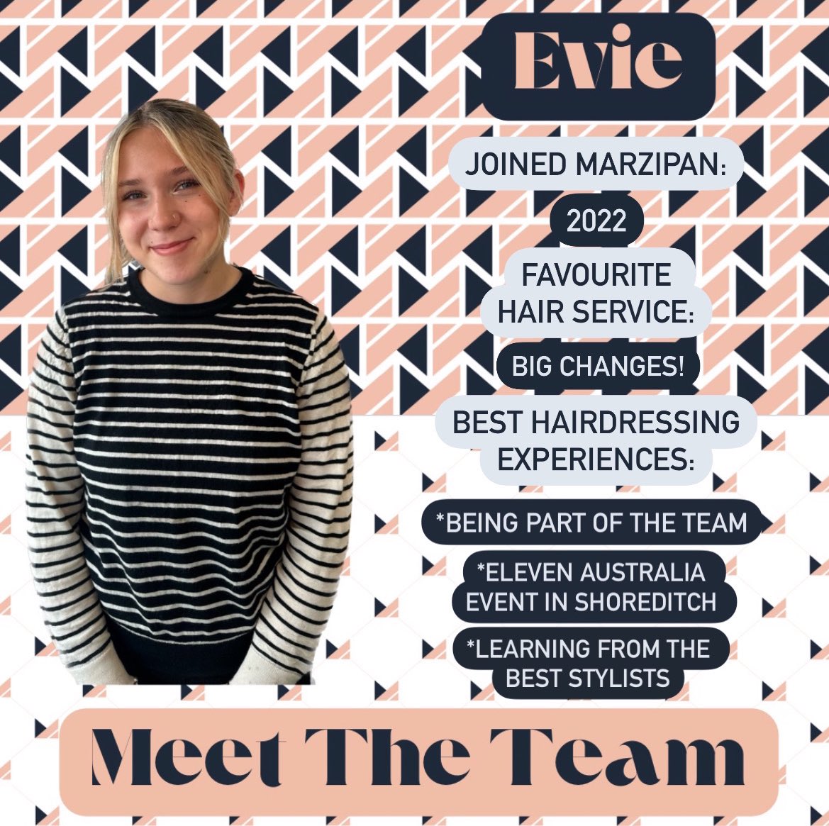 Evie is our senior apprentice. Her work ethic is fantastic, keeping the team & salon in order. Evie is showing great skills in hairdressing & is a pleasure to work with. #marzipanhair #truro #cornwall #ourgreatlittlecity #trurocornwall #trurohairsalon #dreamteam #meettheteam