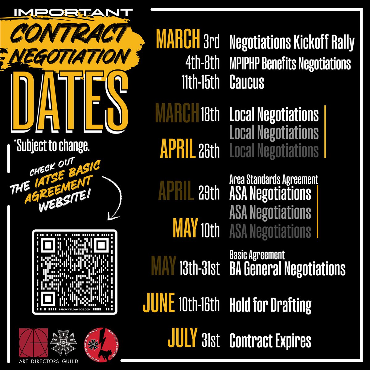 Here’s the IATSE contract negotiation schedule. Let’s fight for a good deal! #istse #hollywood