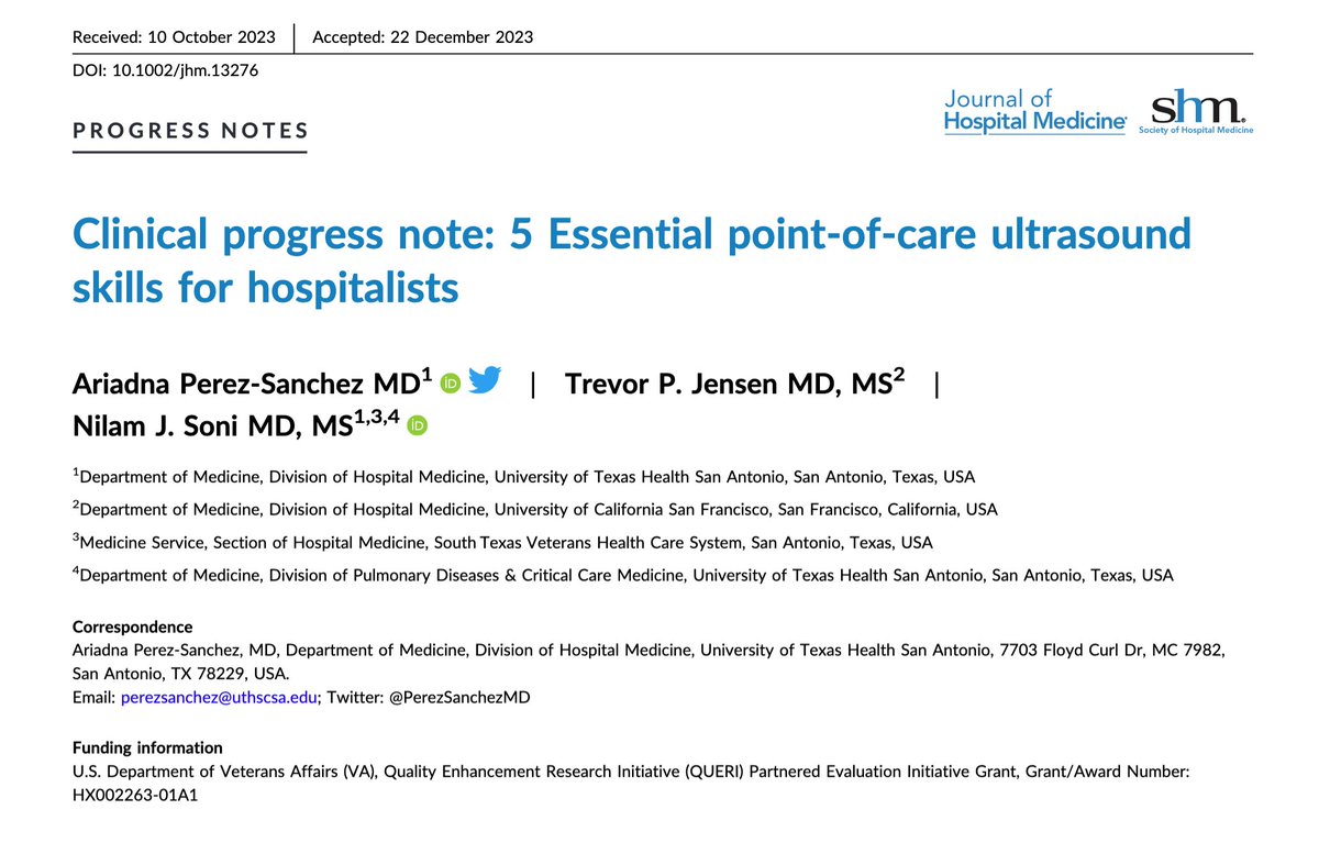 5 Essentials #POCUS Skills for Any Clinician: LV function & volume status, pleural effusion, pericardial effusion, ascites, & LE DVT. Concise open access review. #FOAMed. @JHospMedicine @Ariadna22 @trevorjensen14. …mpublications.onlinelibrary.wiley.com/doi/epdf/10.10…