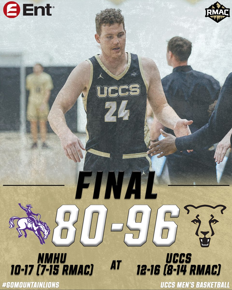 FINAL | UCCS 9️⃣6️⃣, NMHU 8️⃣0️⃣ 🏀 Iweze: 19 Pts, 8 Reb, 4 Blk 🏀 Martinez: 18 Pts, 7 Ast, 2 Stl 🏀 Stodart: 15 Pts, 6 Reb 🏀 Washington: 14 Pts 📖 We finish the year with a record of 12-16 (8-14 RMAC) #GoMountainLions #RMACmbb