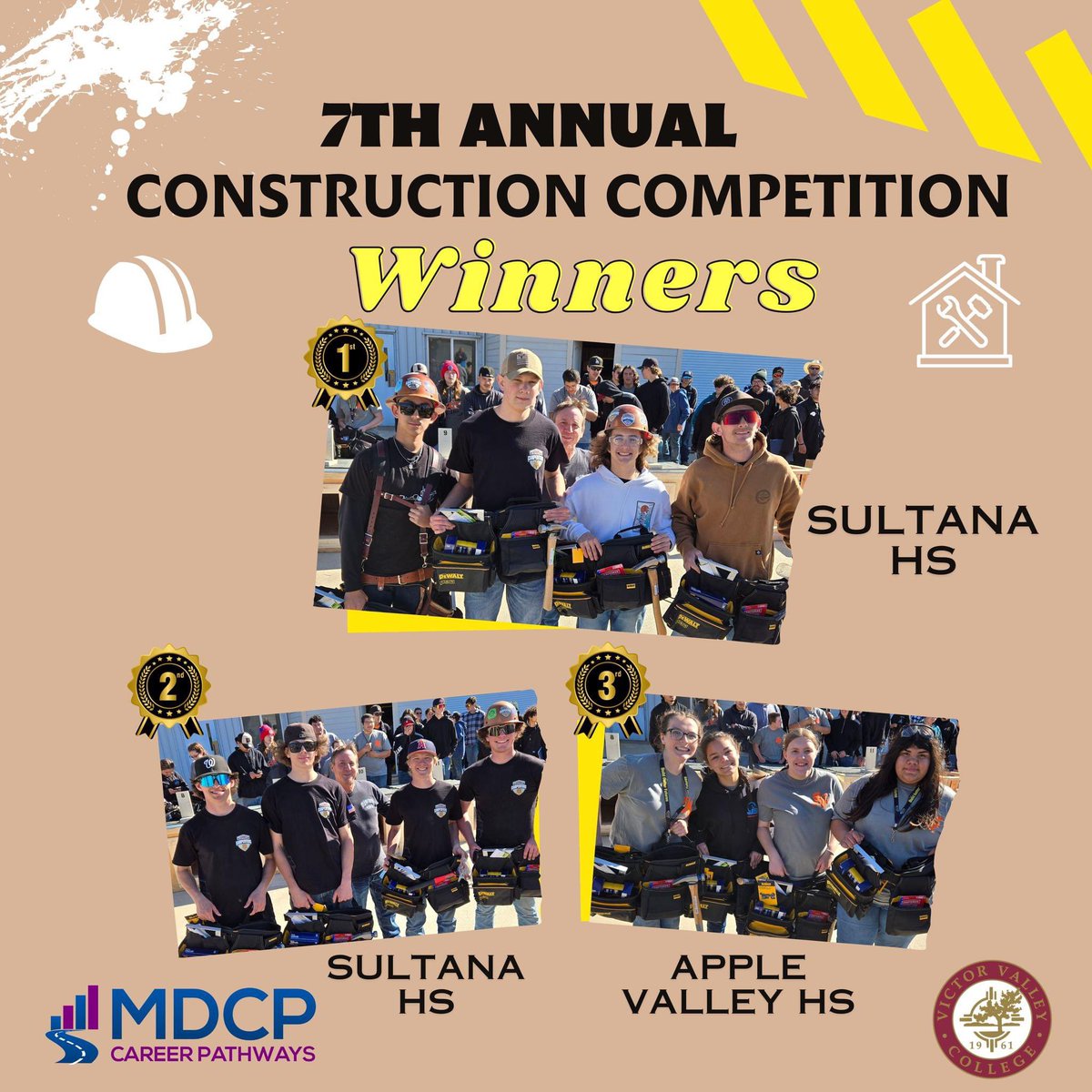 Congratulations to the winning teams from the 7th Annual Construction Competition! Thank you to VVC Construction program for hosting and to the judges from Western States Regional Council Carpenter's Union.