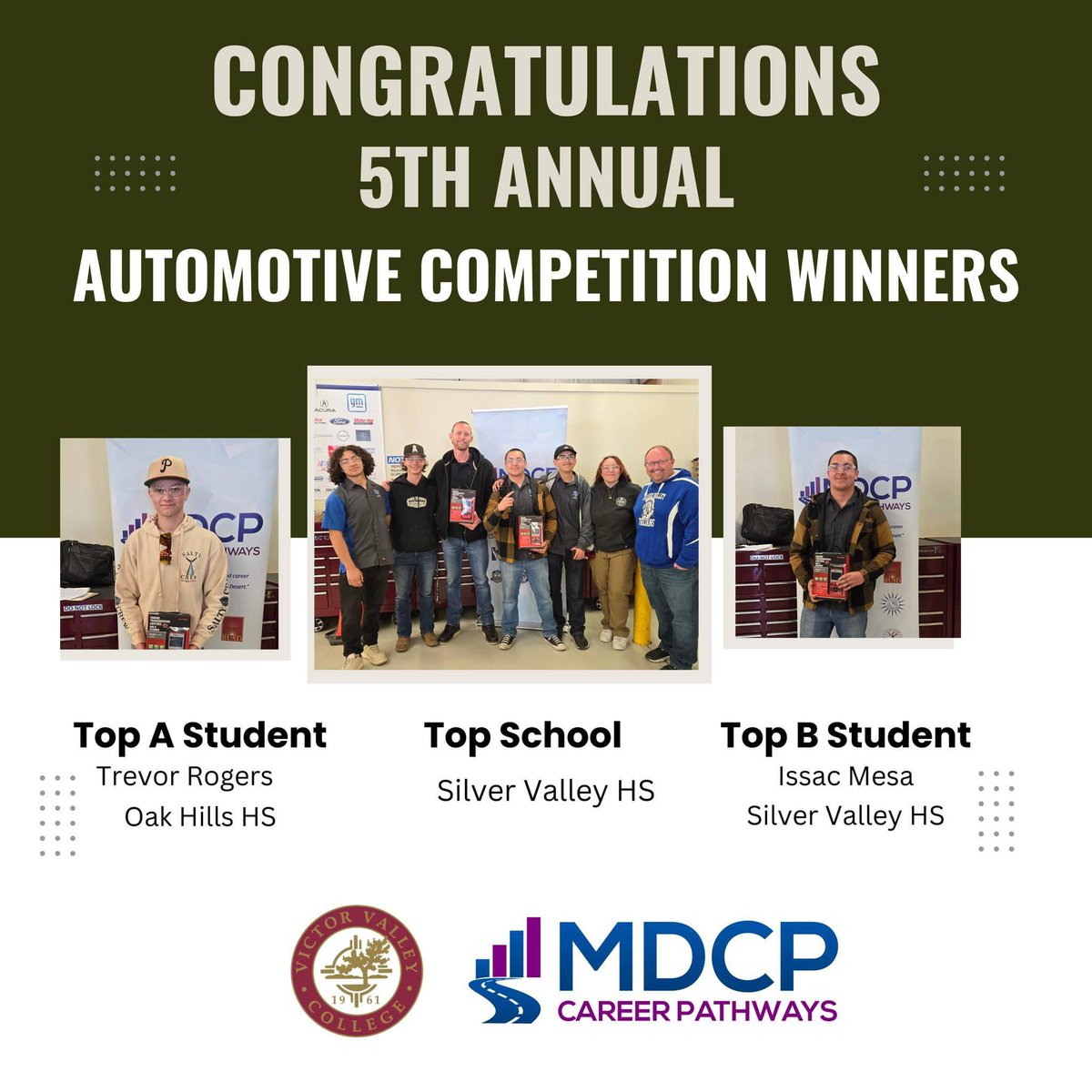 Congratulations to the 5th Annual Automotive Competition Winners!! Thank you VVC Automotive program for hosting and judging the competition.