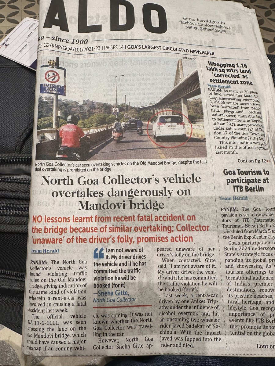 Now this is what it takes to ensure discipline is followed. A news item form @oheraldogoa on traffic violations Dear @MTPHereToHelp @RoadsOfMumbai how many such instances are reported in mumbai! We see wrong side driving, road rage and incessant ignorance of traffic rules.